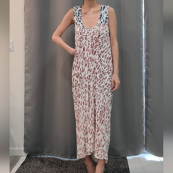 Chan Luu Animal Print Multicolor Maxi Dress Large Red Blue Green Lined Scoop - Picture 7 of 8